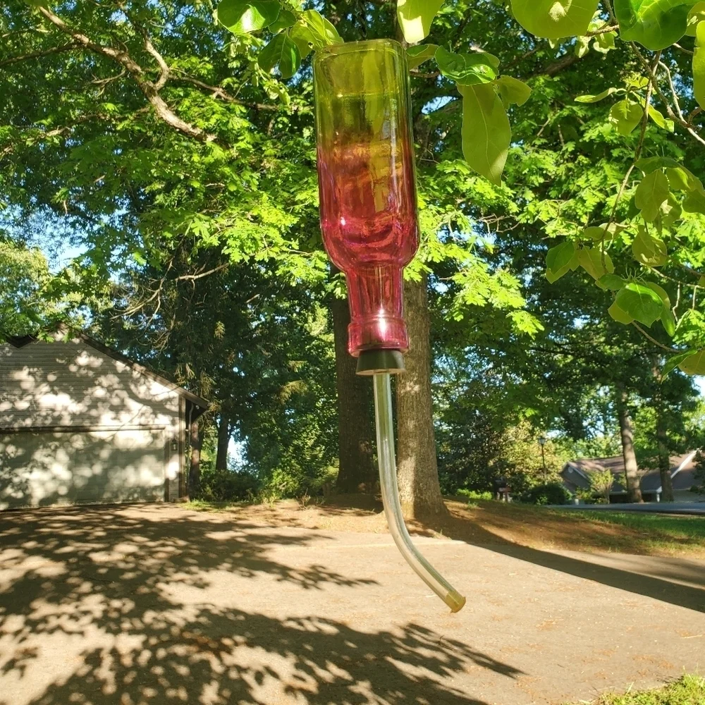 HUMMING BIRD FEEDER Glass Pink and Yellow New with Tags